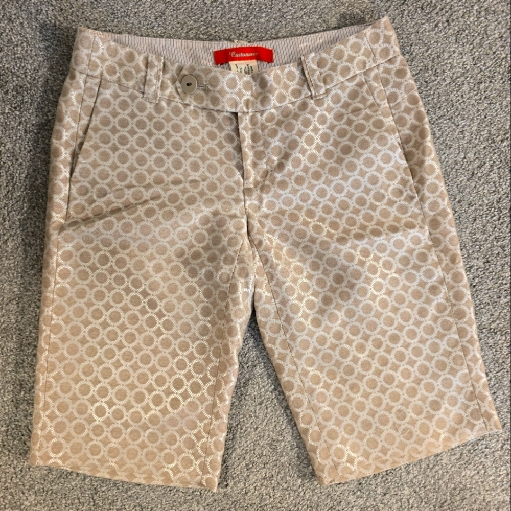 Anthropologie Cartonnier Circle Print Metallic Bermuda Shorts Women's Size 0